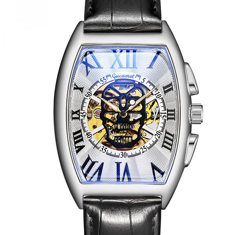 Barrel-Shaped Skull Skeleton Hollow Mechanical Wristwatch - Image 3