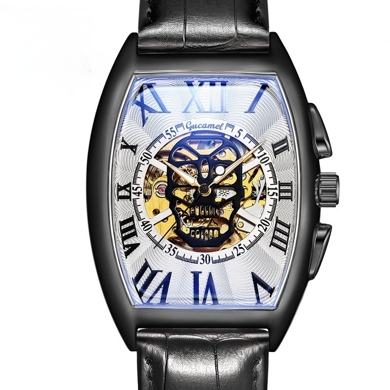 Barrel-Shaped Skull Skeleton Hollow Mechanical Wristwatch - Image 2