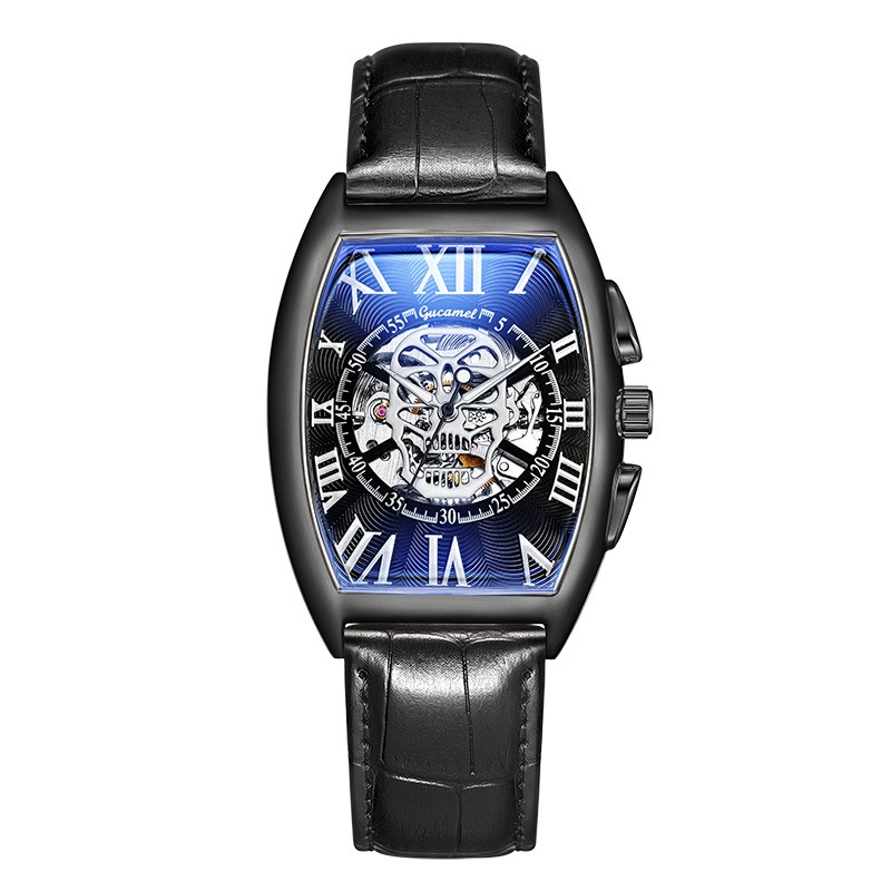 Barrel-Shaped Skull Skeleton Hollow Mechanical Wristwatch