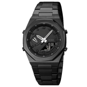 Octagonal Dual-Display Steel Band Waterproof Digital Watch