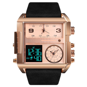 Three-Time-Zone Square Multifunction Quartz Digital Watch