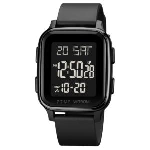 Dual time zone square digital watch