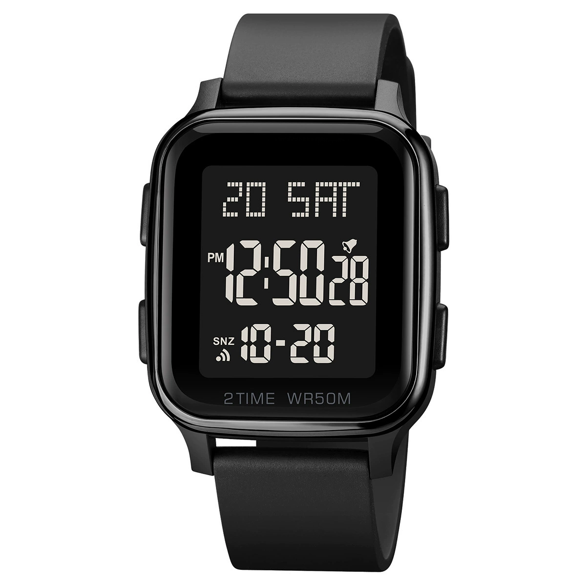 Dual time zone square digital watch