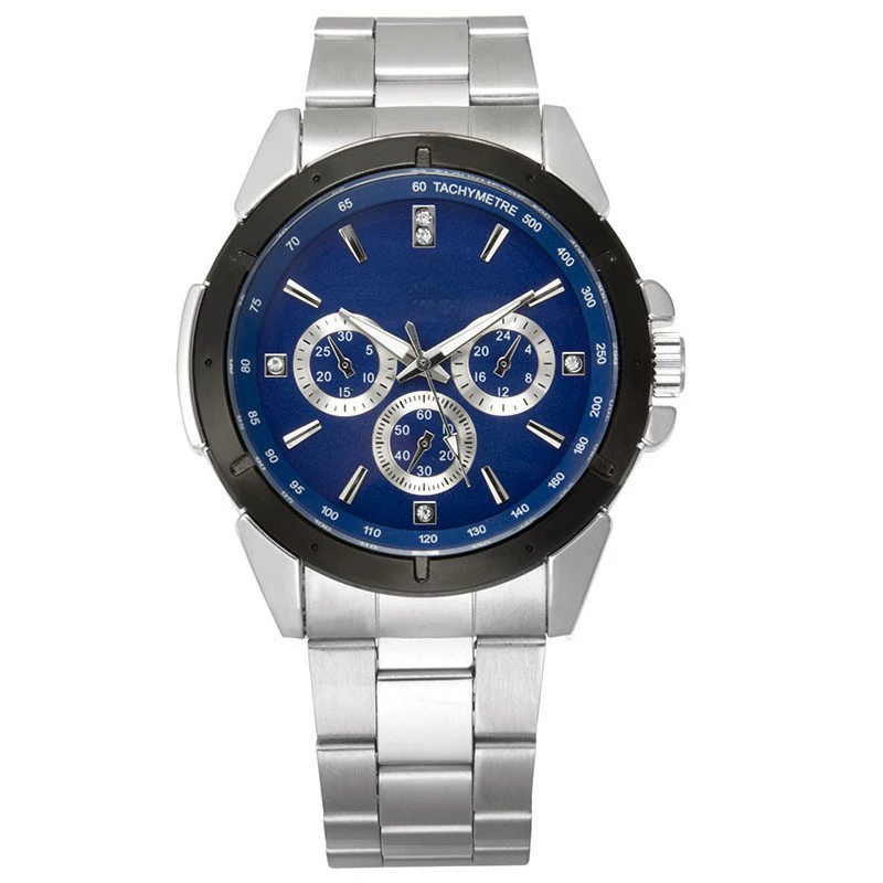 Three-eyes chronograph steel strap quartz watch